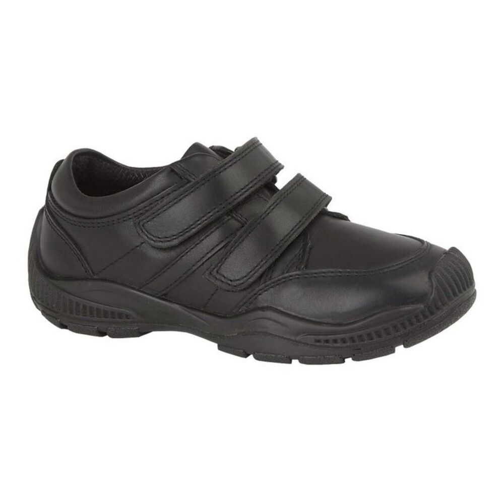 Roamers Boys Twin Touch Fastening Leather Shoe With Toe Guard / Black